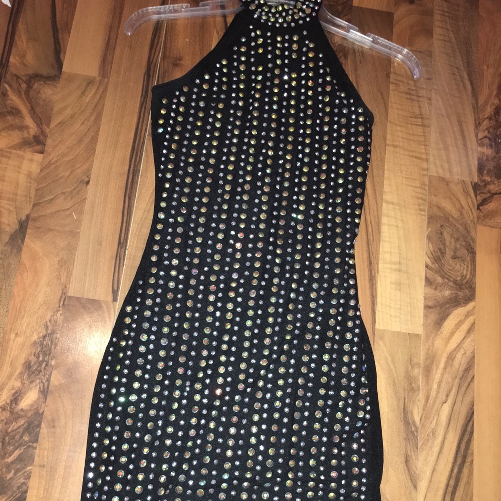 Black Halter Neck Party Dress with Sequins